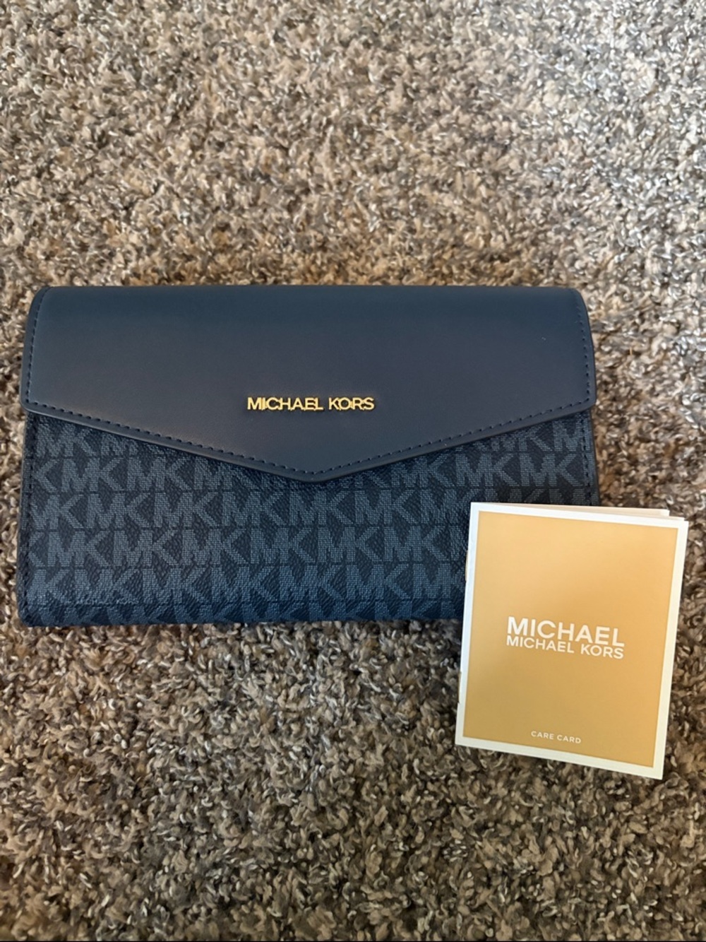 Michael Kors navy and gold  MK logo Continental Wallet